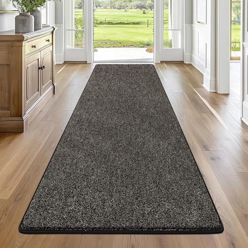 Enyhom 80x240cm Teppich Läufer Waschbarer Läufer Flur rutschfest Waschmaschine Flurteppich Küchenläufer für Eingangsbereich Schlafzimmer Korridor Schwarz&Grau