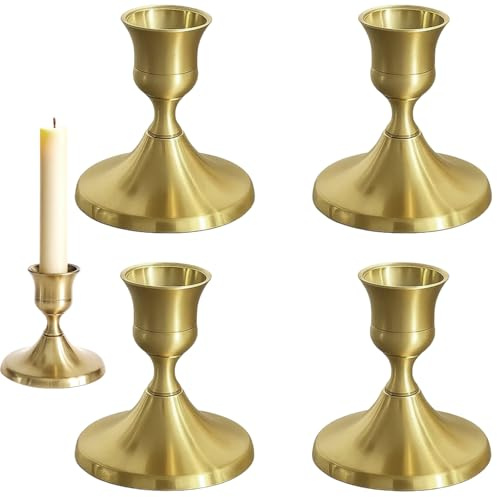 4 PCS Kerzenständer Gold, Stabkerzenhalter Aus Metall, Kerzenhalter Gold Für Stabkerzen, Goldene Kerzenständer Für Hochzeit, Tischdeko Golds, Vintage Deko, 6,7 X 7 cm