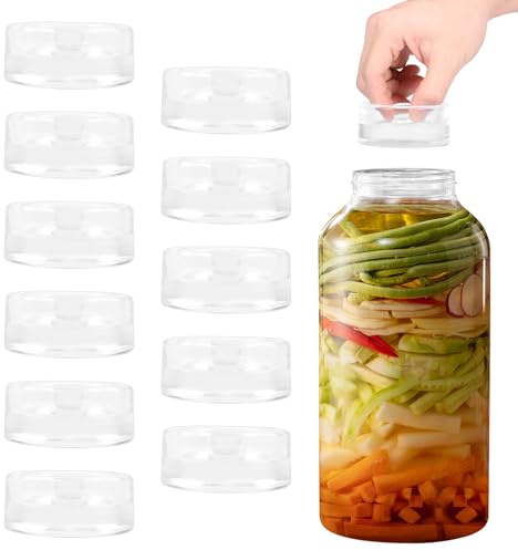 Guniata 12 stycken fermenteringsvikter, glasvikter för fermentering, transparent fermenteringsvikt med greppvänligt handtag, konserveringsburkar, perfekt för fermentering av surkål, kimchi, gurkor