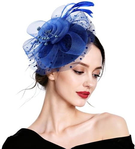 DRESHOW Fascinator Hüte für Damen Pillbox Hut mit Schleier Stirnband und Einer Gegabelten Clip Tea Party Kopfbedeckung