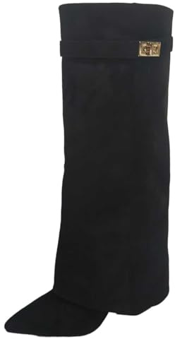 Generisch Bottes hautes pour femme Shark Boots Slouchy - Bout pointu - Talon plateforme - Tige longue au genou - En cuir chaud - Confortable - Bottes habillées médiévales