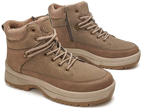 GLAMORA Botines de Invierno para Mujer, Botas de Nieve con Pelo, Suela de Goma Antideslizante, Cordones, Cremallera Lateral y Acabado Resistente al Agua G25850-kaki-38