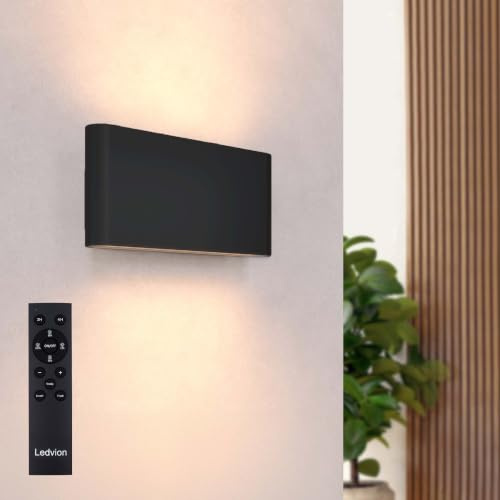 Ledvion LED Wandleuchte USB Aufladbar mit Fernbedienung Schwarz Kabellos | Für Einfahrt Gartenweg Terrasse oder Fassade geeignet und klar auf den Außeneinsatz ausgerichtet