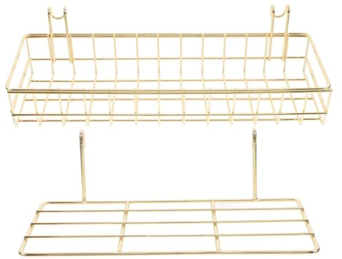 Gatuida Gold Wire Wall Mounted Basket with Grid Panel Organizer and Straight Shelf for Kitchen Storage and Home Display Wall Grid Accessories Hanging Basket Set