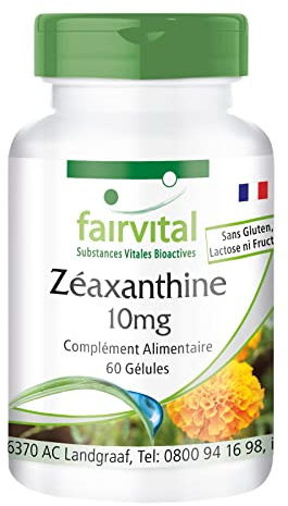 fairvital Gélules de zéaxanthine 10mg, 60 gélules, faciles à avaler, HAUTEMENT DOSÉES, VÉGÉTALIENNES