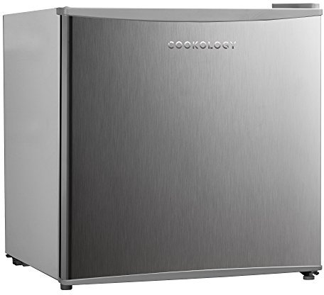 Cookology MFR45SS Small Table Top Mini Fridge in Silver - 45 Litre Capacity - For Counter Tops - Reversible Door - Adjustable Temperature Control & Legs - With Chiller Box