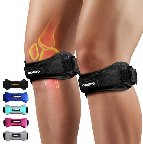 CAMBIVO 2 Pack Patella Tendon Knee Straps, Knee Brace for Women & Men with Extra Straps, Patella Bands for Pain Relief, Osgood Schlatter, Jumper’s Knee, Tendonitis, Running, Basketball, Volleyball