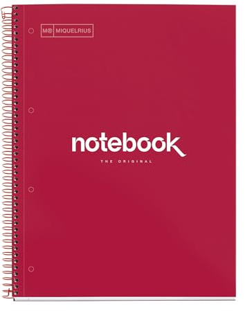 Miquelrius - Notebook Emotions Notebook, 1 färgremsa, A4, 80 ark med 7 mm horisontell randig, papper 90 g, 4 hål, hårt kartongomslag, Röd