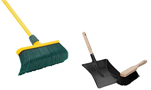 Krallenbesen Set 30 cm Kunststoff mit Teleskopstiel Kehrgarnitur gebogenen Borsten Gartenbesen Straßenbesen Kehrbesen (Besen + Kehrschaufel Set schwarz, 30 cm)