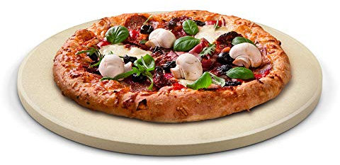 Cook N Home Pizza Grilling Baking Stone with Scraper, Heavy Duty Cordierite 16-Inch Round Bread Stone for Oven and Grill, Thermal Shock Resistant Ideal for Baking Golden Crisp Crust Pizza,Cream