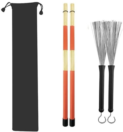 Drumsticks-Set, 1 Paar einziehbare Drum-Bürsten und 1 Paar Stangen, Trommelbürsten-Set für Kinder, Erwachsene, Rockband, Jazz, Folk-Studenten, mit tragbarer Aufbewahrungstasche