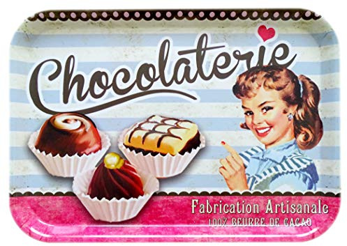 Lashuma Eckiges Desserttablett Motiv: Schokolade, Vintage Gläsertablett 38x26 cm, Stapelbares Geschirrtablett bunt