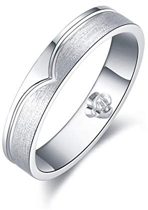 Beydodo Damen Ring Platin, Eheringe Weißgold Krone Ring Matt Bandring Hochzeit Ringe Große 54 (17.2)