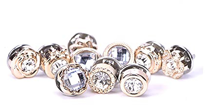 10 PCS Sweater Scarf Rhinestone Crystal Brooch Cardigan Corsage Safety Button for Clothes Hat Decoration