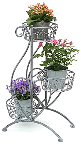 DanDiBo Blumentreppe Metall Grau 75 cm Blumenständer mit 3 Ablagen 96011 Blumensäule Pflanzenständer Pflanzensäule Blumenhocker
