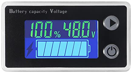 Universal Battery Capacity Tester - 10-100V Voltmeter with Temperature Display - Digital LCD Gauge Meter for 12V, 24V, 36V, 48V Batteries