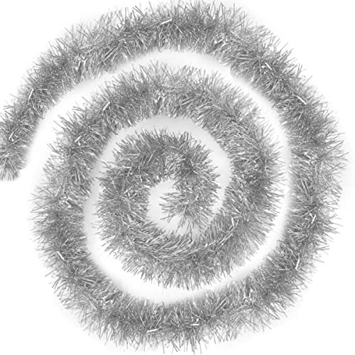 Guirlande de Noël Argent (200cm) - 4X Décoration de Sapin, Guirlande Métallique Brillante - Ornements pour Cheminée, Fenêtre, Mur, Porte