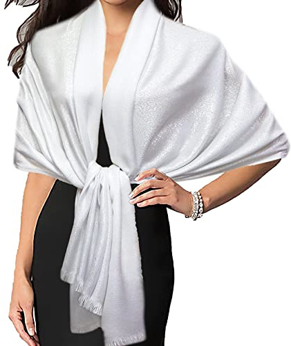 Gragengs Funken Metallic Pashmina Schals und Stola für Damen, Lange Party Tücher Einheitliche Farbe Zwei Töne
