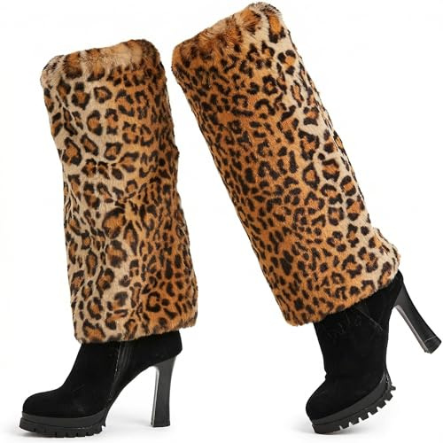 Nanxson Damen Stulpen Lange Furry Fuzzy Beinwärmer Strümpfe Winter Warm Beinlinge Stulpe TTW0034 (Leopard)