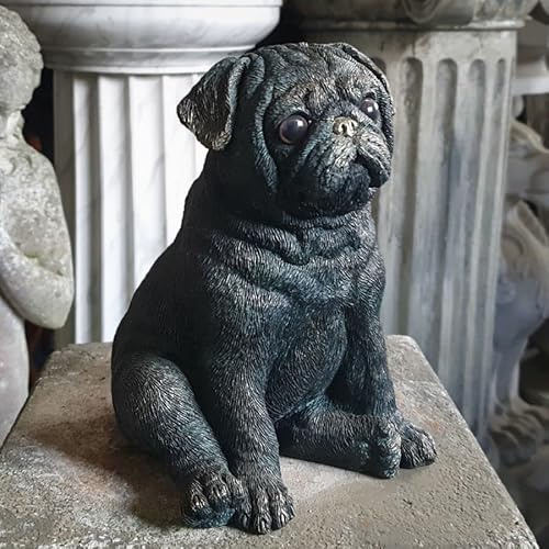 Statue de chien carlin assis finition bronze | Décoration d'intérieur et d'extérieur pour jardin
