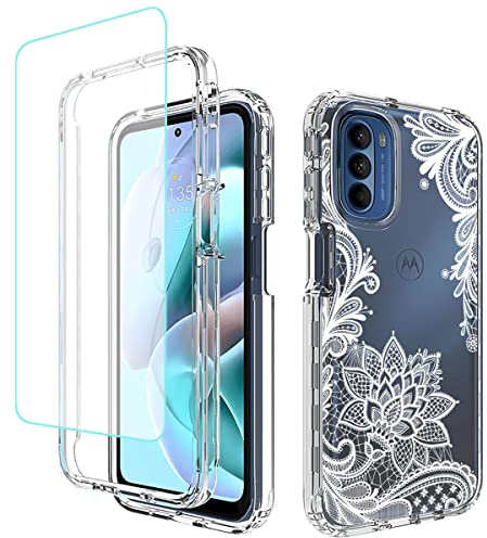 Yerebel Case for Motorola G31 Case, Moto G41 Case, XT2167-1 XT2173 with Tempered Glass Screen Protector, Floral Design Shockproof Full Body Protective Cell Phone Cover for Motorola Moto G31 (Mandala)
