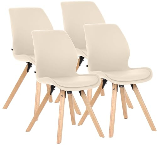 CLP Esszimmerstuhl 4er Set gepolstert Luna, moderner Polsterstuhl mit Rückenlehne, stabil bis 136 kg, Küchenstuhl für Esszimmer und Wohnzimmer, Farbe:Creme, Material:Kunstleder