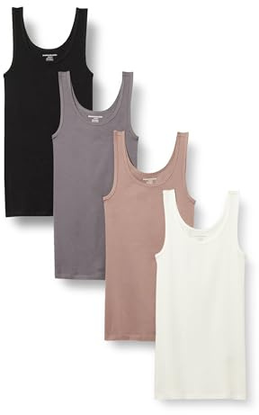 Amazon Essentials Women's Slim-Fit Scoop Neck Tank Tops, Pack of 4, Black/Dusted Pearl/Grey/White, Medium