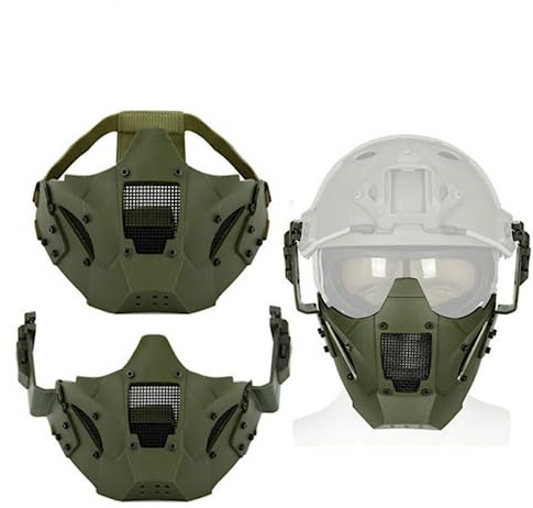 ACEXIER Taktische Maske Paintball Taktische Eisenmaske Halbgesicht Iron Warrior Stahl-Mesh-Masken Doppelband-Schutzabdeckung (Green)