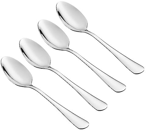 Set of 4 Dessert Spoons - Stainless Steel, Durable, Rust-Resistant, Mirror Finish, Dishwasher Safe, Perfect for Home, Office, Parties - Stylish Utensils for Tea, Coffee, Desserts (4pk_Dessert_Spoons)