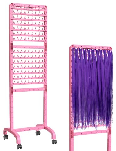 Yumkfoi Support de tressage réglable 280 chevilles, support à cheveux double face pour tresses debout avec roues, séparateur de cheveux rose