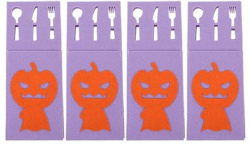 Kichvoe 4stücke Teiliges Von Halloween- Bestecktaschen Aus Strapazierfähigem Filz Lustige Aufbewahrung Für Gabeln Und Messer Für Tischdekoration Zu Halloween