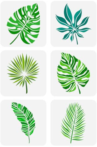 FINGERINSPIRE 6 Stück Tropische Blätter Malschablone 20x20 cm Monstera Ceriman Gummi Gras Palmblatt Sprühschablone PET Pflanzen Themen Sprühschablone Wiederverwendbare Blätter Muster Wandschablone