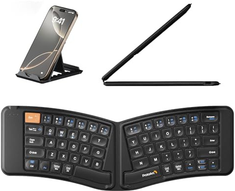ProtoArc Ergonomic Foldable Keyboard, XK03 Split Folding Travel Bluetooth Keyboard, Ultra Slim, Portable for iPad, iPhone, Tablet, Laptop, PC