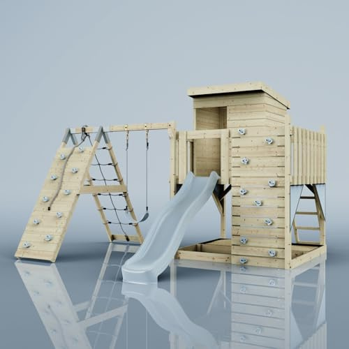 PolarPlay Spielturm Freja aus Holz in Blau Kinderschaukel