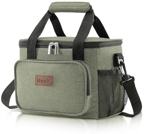 Lifewit Borsa Termica Porta Pranzo 9L(12 Lattine), Medio Borse Frigo Pranzo Ufficio per Uomo e Donna, Lunch Bag per Lavoro, Mare, Viaggio, Spiaggia, Verde Scuro