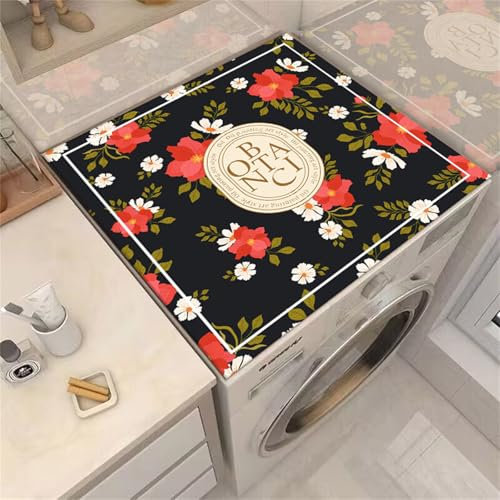 Highdi Housse de Protection pour Machine à Laver Top, Fleurs de Style Européen Coussin de Machine à Laver Antidérapant, Housse de Machine à Laver pour Machine à Laver Sèche-Linge (Noir,70x80cm)