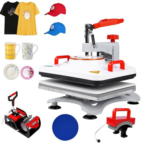 5 in 1 Hitzepresse, 29x38cm Wärmepresse Textilpresse, Klappschalen-Sublimations-Transferdrucker, Schnelles Aufheizen, Digitale Präzise Temperaturkontrolle für T-Shirts Hüte Tassen Teller Kissen