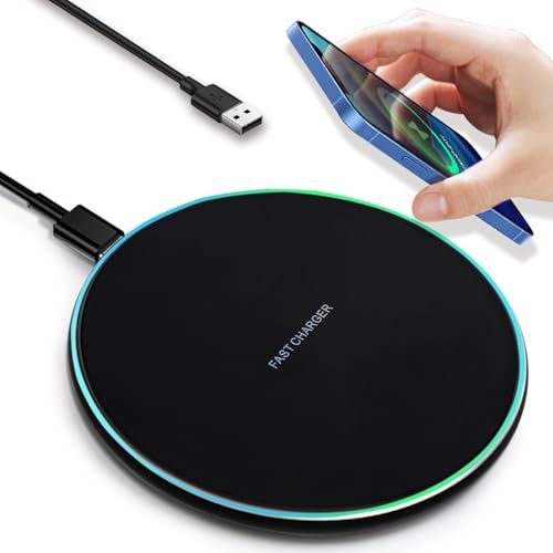 IOUGDSEC Chargeur sans fil avec voyant lumineux, tapis de charge sans fil rapide avec câble USB-C, certifié Qi 15 W max compatible avec iPhone 15/14/13/12/XS, Samsung Galaxy S24/S23 Huawei