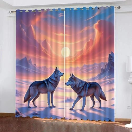 Gardinen Tiere Motiv Schnee Wolf 2 Stück H 100Cm X B 70Cm,Vorhang Blickdicht Ösen Kurz,Verdunklungsvorhänge Kinderzimmer Mädchen Jungen,Kinder Vorhang Verdunkelung Für Schlafzimmer,A4