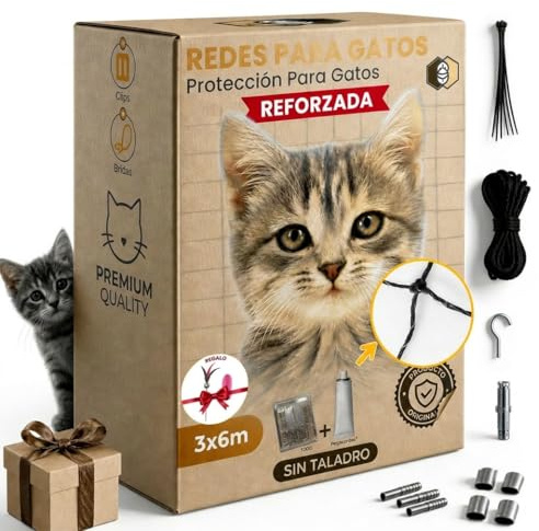 FR3 Red para Gatos Terraza Reforzada Acero 3x6 | Malla Balcón Ventana Negra