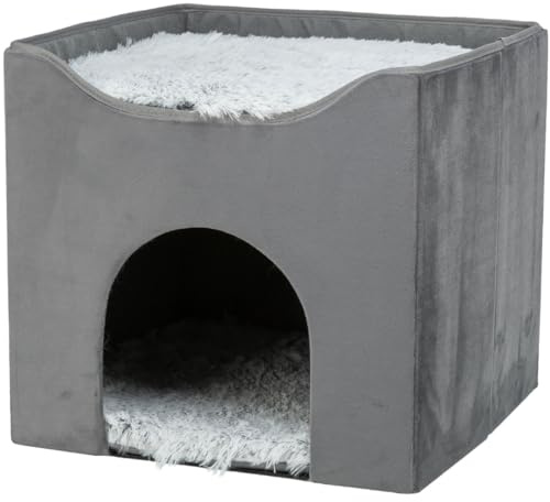 TRIXIE Katzenhöhle Harvey, kuschelig & waschbar – 38 x 38 x 38 cm, grau | Gemütlicher Rückzugsort mit herausnehmbarem Kissen – für Katzen, kuschelig, pflegeleicht und angenehm weich