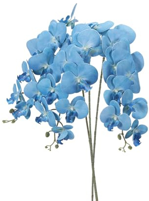 PATIKIL Artificial Orchid Stems 41, 3 Pack 9 Heads Faux Phalaenopsis Flowers Real Touch Fake Orchid Flower Branch for Vase Home Wedding Decoration, Sky Blue