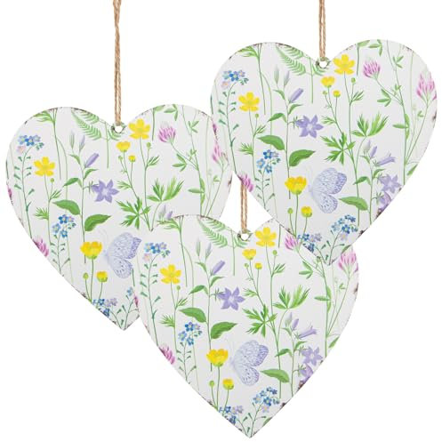 Logbuch-Verlag 3 große Flache Herzen zum Aufhängen Ostern Deko Anhänger Frühling Sommer Dekoration 15 cm