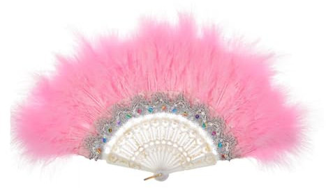 Hrlace Handfächer Damen Fächer Feder Tanzfächer Federfächer Faltfächer Vintage Style Folding Handheld Feder Fächer Retro Feder Handfächer für Kostüm Tanzen Show Hochzeit Karneval Party Rosa