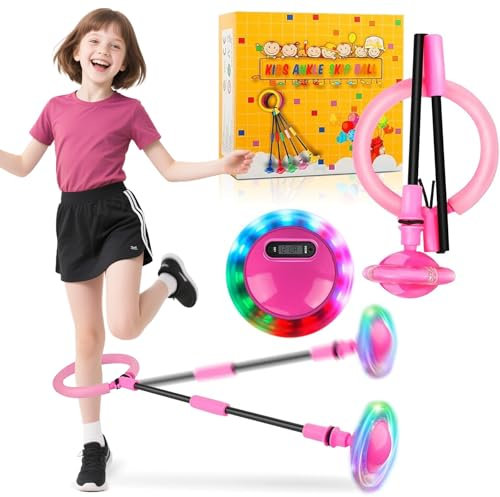 Kinder Blinkender Springring mit Zähler,Swing Wheel mit Lichtrad,Sport Sprungball mit Kasten,Springring Fußkreisel Kinder,Faltbarer Flash Jumping Ball,Swing Wheel mit Zähler für 5-13 Jahre