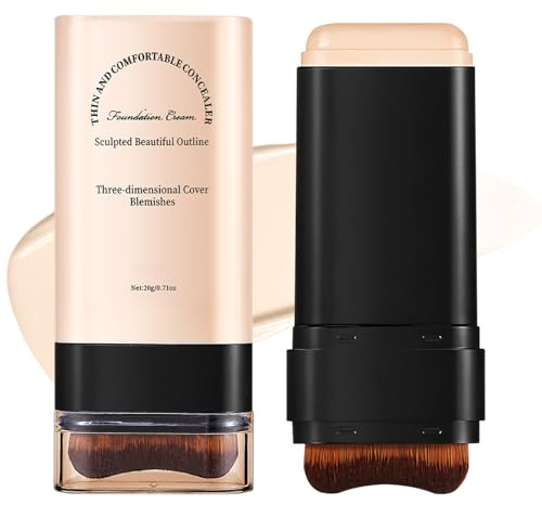 Base de Maquillaje en Barra Hidratante y Ligera 2 en 1, Foundation Stick with Built-In Brush, Acabado Mate, Cubrir Manchas, Larga duración, Resistente al Agua, Para Todo Tipo de Piel (Crema 01#)