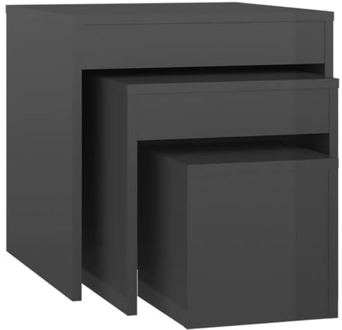 Eleganz Satztische 3-TLG. Hochglanz-Grau aus Holzwerkstoff – Modernes Design für Wohnzimmer & Esszimmer – Platzsparend & Langlebig