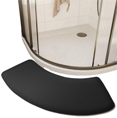 NihaoWXM Curved Bath Mat Curved Bathroom Door Mat Shower Room Absorbent Mat Thickened Toilet Bathroom Foot Mat for Circular Shower(Black)