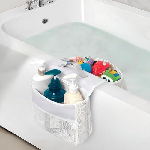 WJUAN Rete Vasca con 2 Scomparti - Portaoggetti da Bagno Impermeabile per Bambini | Compatta con Maniglia (Bianco)