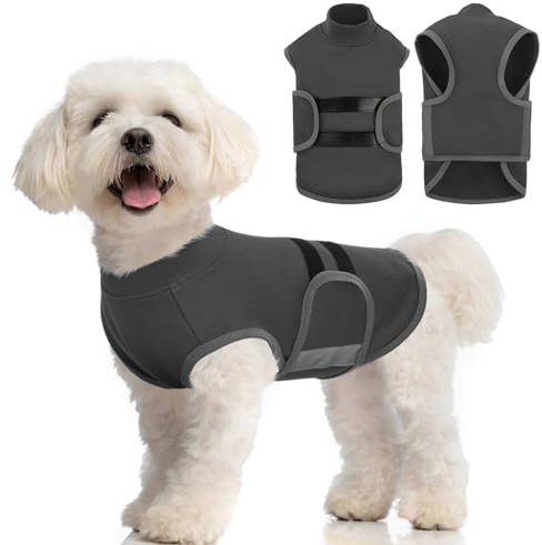 IECOii Angstmantel für Hunde, Hunde-Angstjacke mit reflektierenden Streifen, verstellbares Wickel-Angstjacken-Shirt, beruhigt den Hund bei Gewitter, Feuerwerk, Reisen und Tierarztbesuchen, Grau, XS